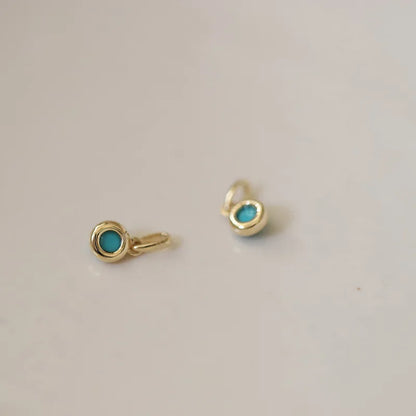 Retro 925 Sterling Silver 14k Gold Plated Necklace for Women Blue Turquoise Mini Geometric Round Pendant Clavicle Chain