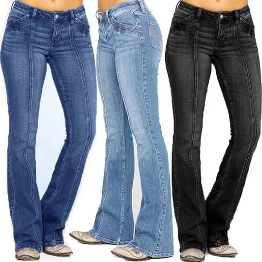 Women's Retro Washed Low Waisted Flared Jeans 2024 New Chic Casual Wide-leg Pants Female Sexy Denim Street Trousers Y2K Bottoms