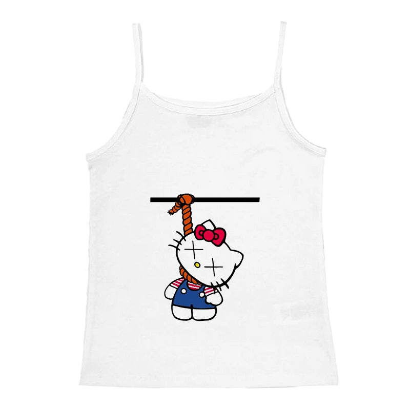 2000s Tops Emo Girls Camisole Tops Hello Kitty Print Grunge Crop Tops Y2k Clothes Vintage Punk Women's Corset Tank Top Baby Tees