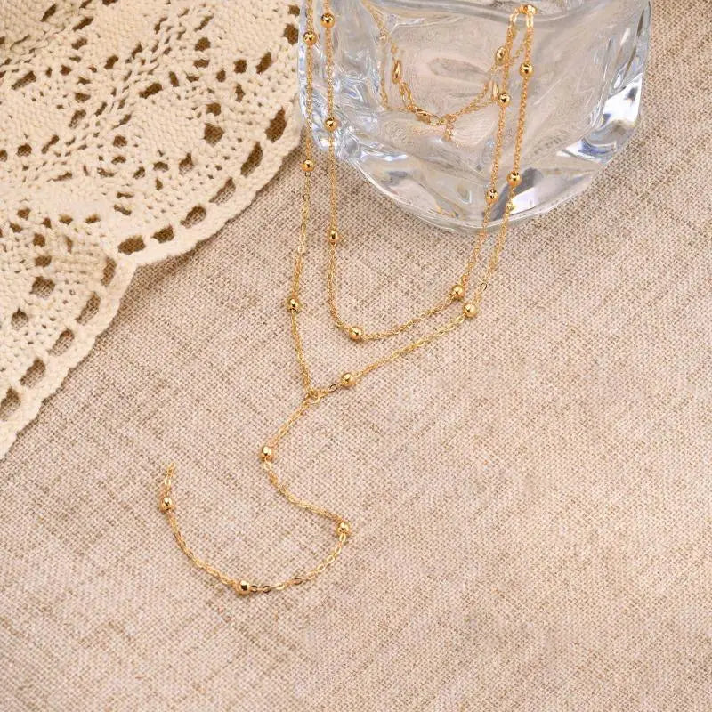 Y-Shaped Round Bead Necklaces for Women Simple Metal Double Laryered Long Chain Drop Pendant Choker Necklaces Fashion Gifts