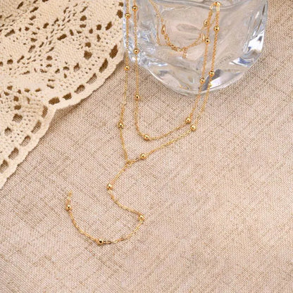Y-Shaped Round Bead Necklaces for Women Simple Metal Double Laryered Long Chain Drop Pendant Choker Necklaces Fashion Gifts