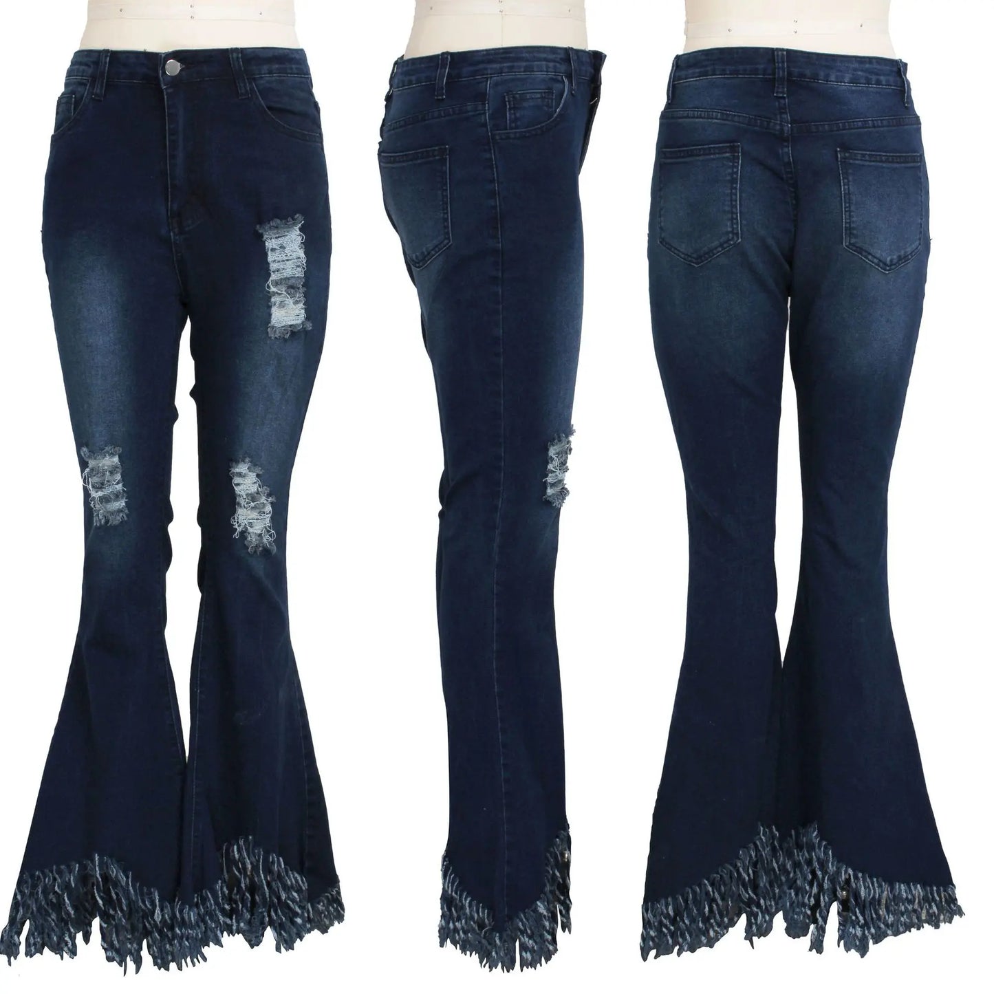 Jeans Women Long Pants Flare Pant Slim Fit Bodycon Y2k Streetwear Casual Elegant Splice Denim Trousers Solid Hole High Waist