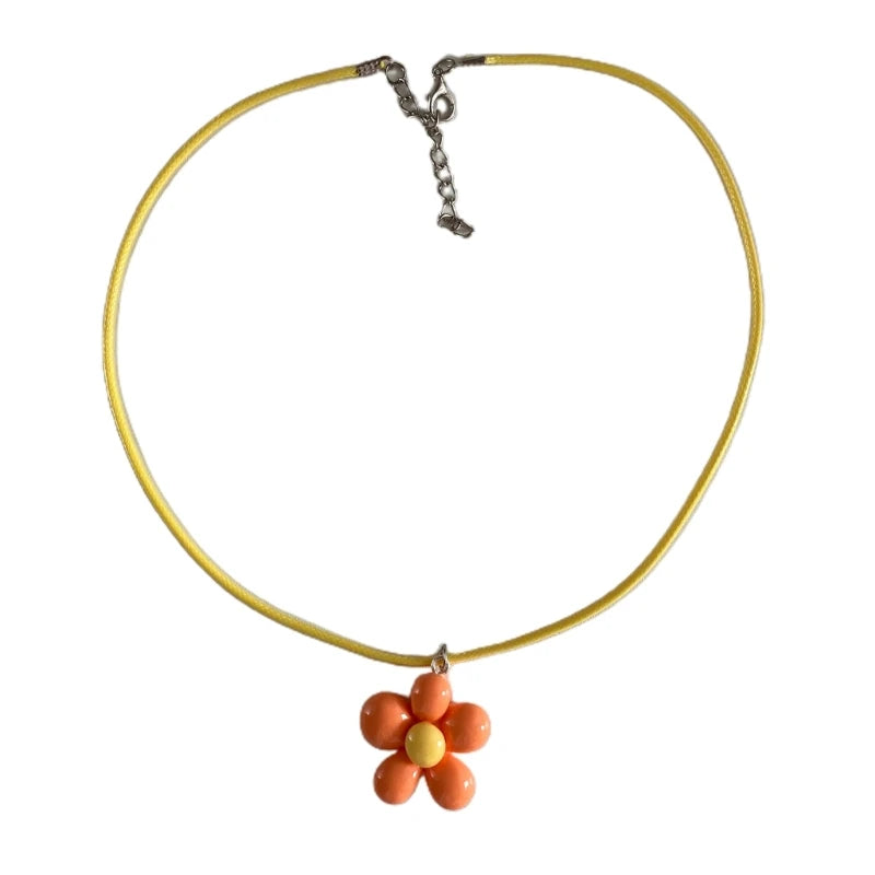 Colorful Flower Necklace Statement Pendant Necklace Floral Design Neck Jewelry Rope Necklace Perfect Gift for Women Girl