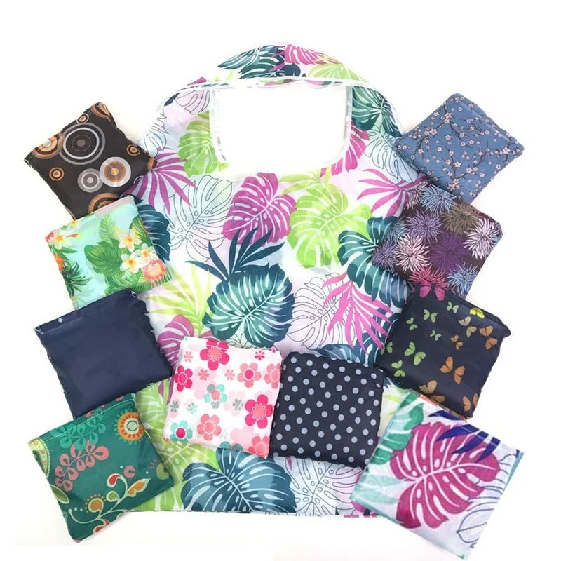 Reusable Shopping Bags Foldable Large Size Women Shopping Bags Totes Heavy Duty Washable Cloth Grocery Bags Eco-Friendly Bags
