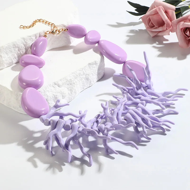 Trendy Vintage Beaded Chain Bohemian Necklaces for Women Big Beads Coralline Pendant Necklace Colorful Bib Jewelry Boho Gifts