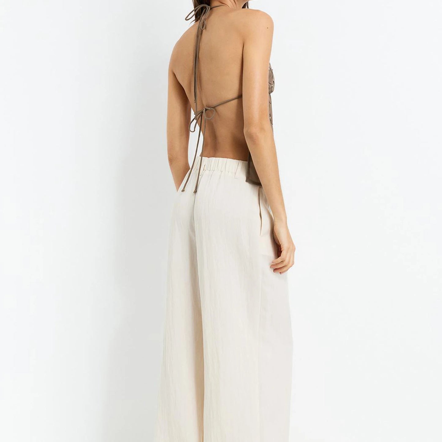 Women Halter Top Tie-Up Sleeveless Tops Shiny Beaded Summer Vest For Beach Vacation Summer Party Daily Wear Streetwear