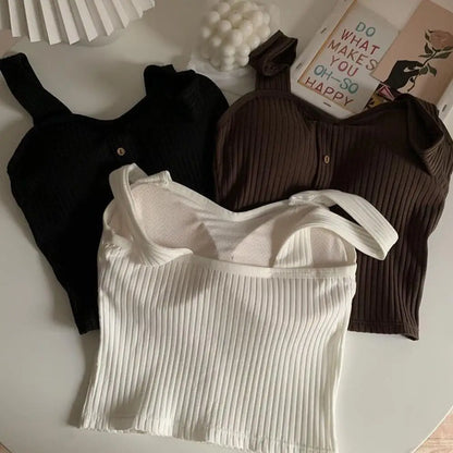 Woman's Top With Built In Bra Button Padded Bra Lady's Top Strap Vest Tank Top Summer Girls Cute Women Casual Female Camisole