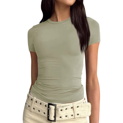 Women Sexy slim fit tops Short Sleeve Soild Sexy Tee blouse Slim Fit Tight Crop-Top t Shirt clothes for women top mujer traf