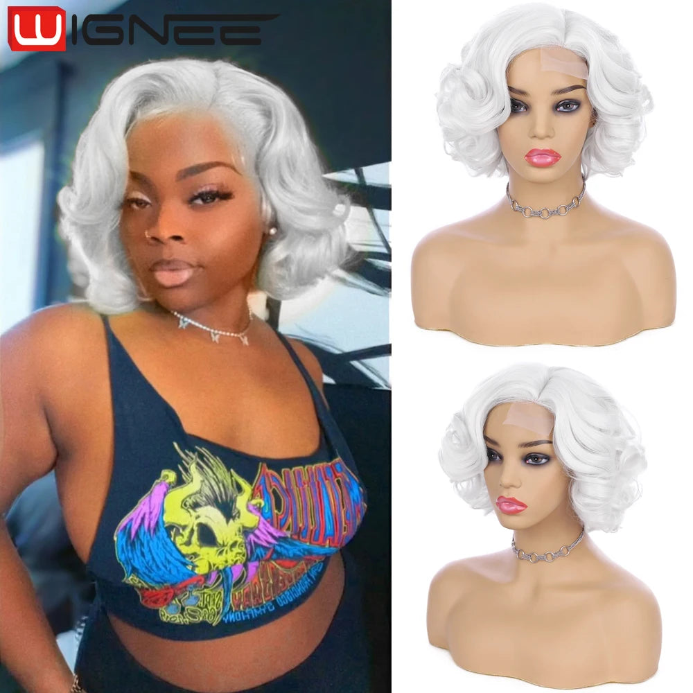 Wignee Body Wave Short Wig Brown Color Synthetic Hair Wigs For Women Side Part Wigs On Sale Clearance Cosplay Wig Daily Use