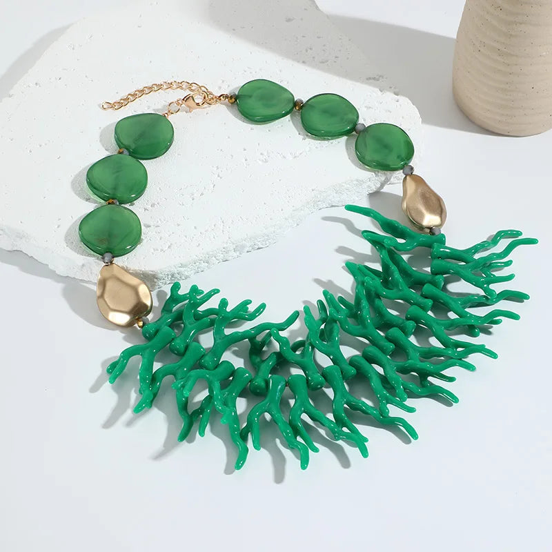 Trendy Vintage Beaded Chain Bohemian Necklaces for Women Big Beads Coralline Pendant Necklace Colorful Bib Jewelry Boho Gifts