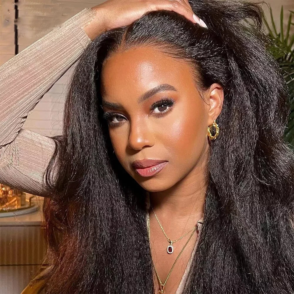 Glueless 26Inch 180%Density Black Kinky Curly 13*4*1 Lace Front Wigs For Women With Baby Hair Synthetic Fiber Daily Wear Wigs