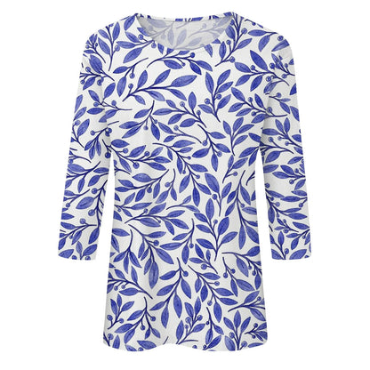 2024 Women Summer Tops Comfortable T Shirt Fashion Flower Print Round Neck 3/4 Sleeve Tops Soft Versatile Pullover Ropa De Mujer