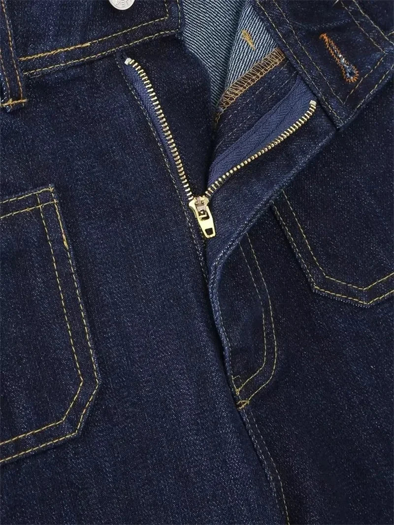Casual Women's High Waist Straight-leg Jeans Pants Fashion All-match Full Length Denim Pants Elegant Pocket Zipper Jean Trousers