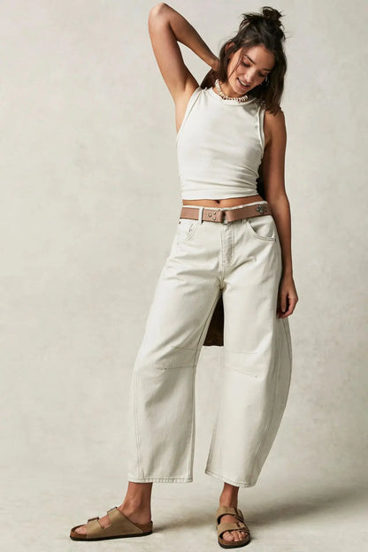 Cotton Denim Long Jeans For Women Trousers Casual  High Waisted Jeans Cropped Pants For Spring Summer Boho Beach Baggy Jeans