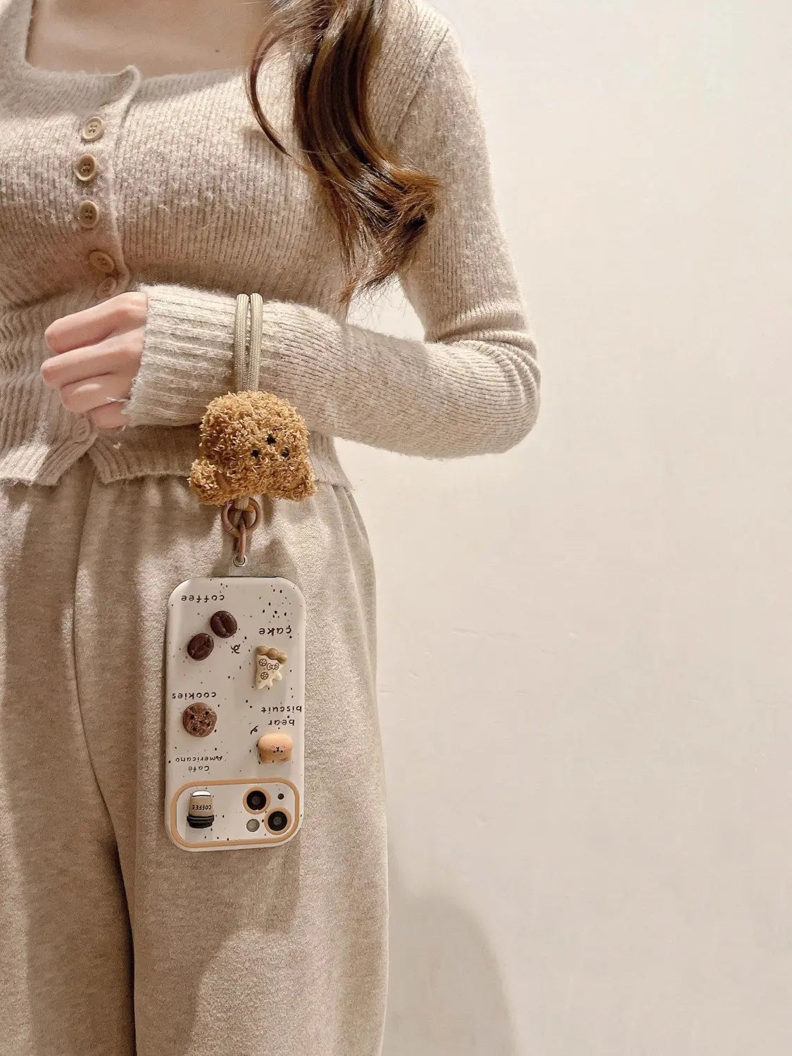 Cute Bear Coffee Phone Case, for IPhone 11 15 14 13 12 Pro Max 15Pro 14Pro Shockproof Silicone Cover ,with Lanyard Full Cases