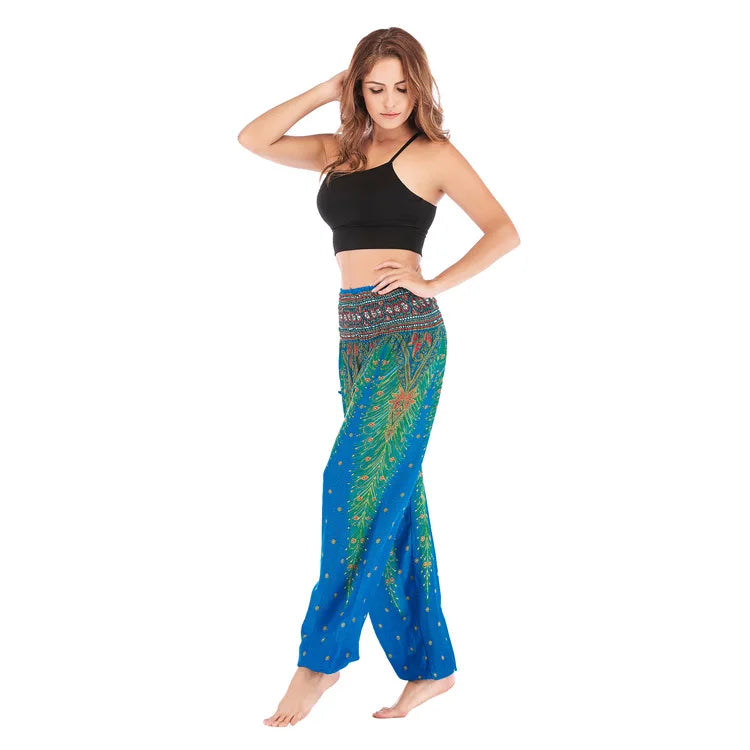 Women's Yoga Pants Printed Ethnic Style Loose Yoga Trousers Bloomers High Waist Fitness Sports Crotch Dance  Sweatpants