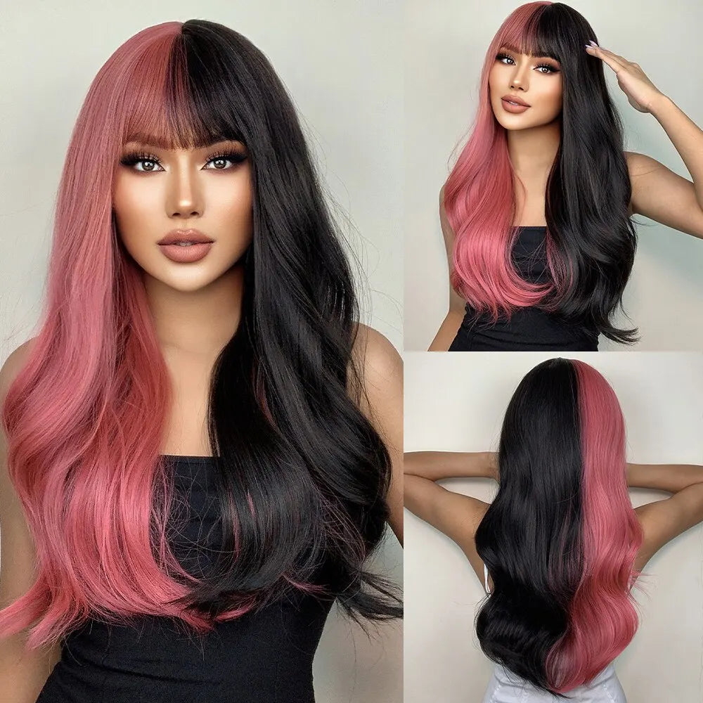 Ginger Curly Synthetic Wigs for Women Long Orange Wigs with Bangs Heat Resistant Hair Colored Party Cosplay Hair Wig