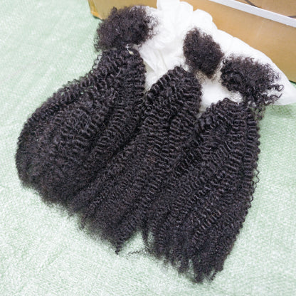 Human Hair No Weft 4C Afro Kinky Curly Virgin Brazilian Human Hair Extensions Weave Bundles Weaving for African Black Women 16"
