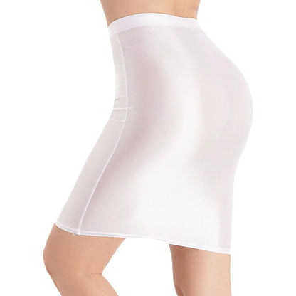 Mini Skirts Skirt For Women Autumn Bodycon Clubwear Glossy Shiny Stretchy Summer Tight Fitting High Waist Knee-length