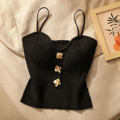 Women Knitted Tops Sexy Solid Crop Top Women Tank Tops Sleeveless Slim Camis With Bra Basic Underwear Padded Bra Tops