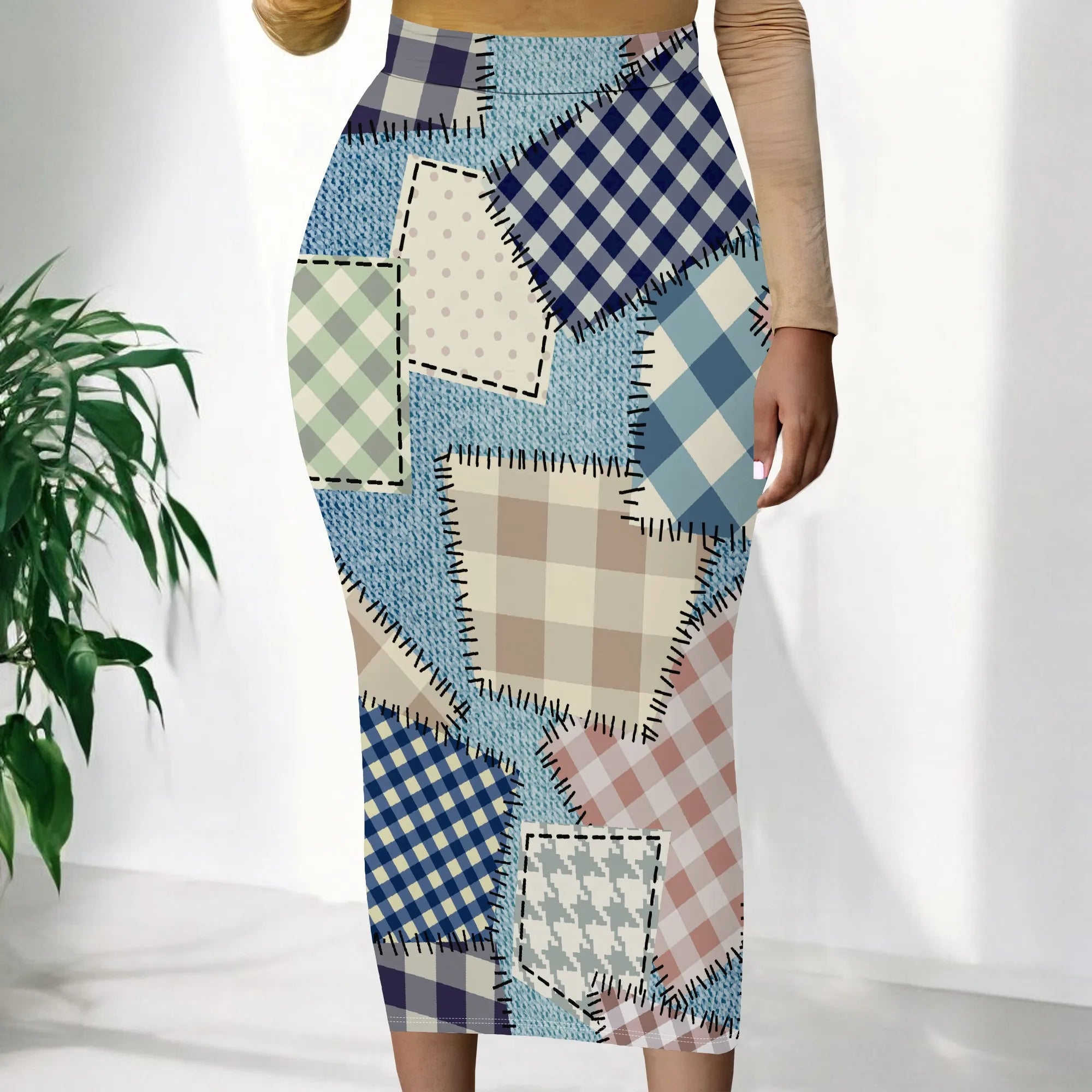 Womens Long Cotton Patchwork Stretch Denim Skirt a Line Flared Jean Maxi Skirt