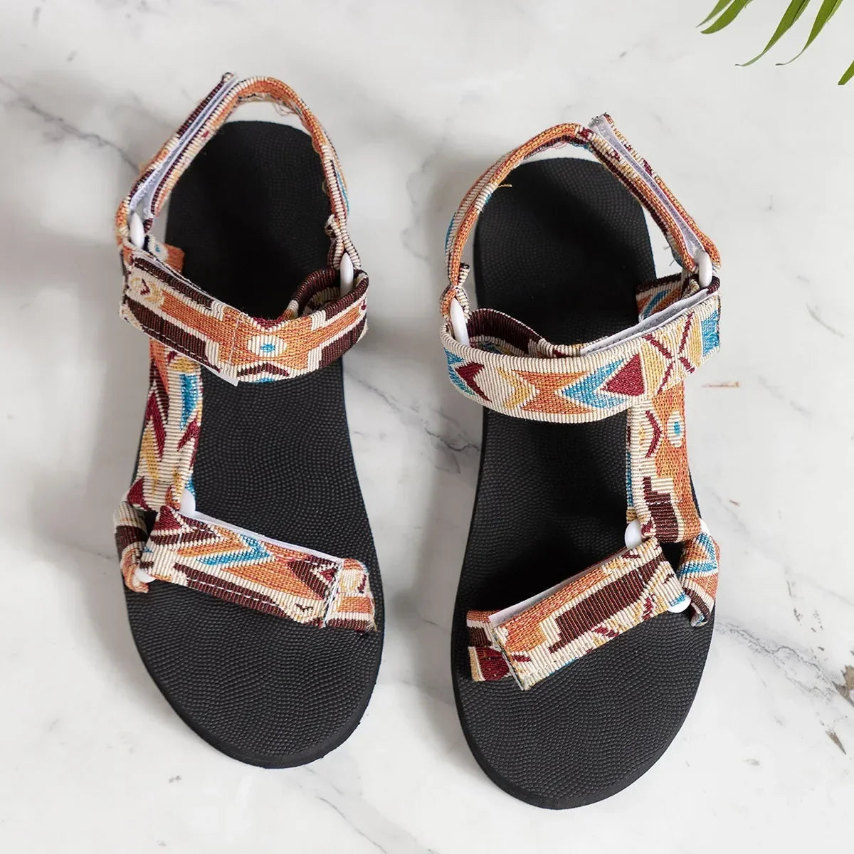 Women's Shoes 2025 Open Toe Women's Sandals Summer Bohemian Mixed Color Soft Sole Lightweight Casual Comfortable Flat Sandals