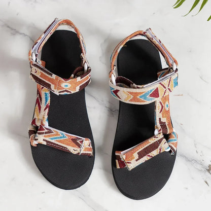 Women's Shoes 2025 Open Toe Women's Sandals Summer Bohemian Mixed Color Soft Sole Lightweight Casual Comfortable Flat Sandals