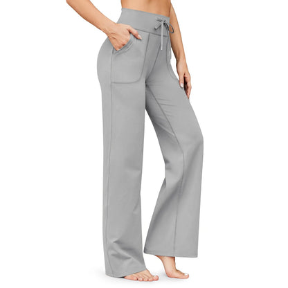 Wide Leg Yoga Pants For Women Solid Color High Waist Sweatpants With Pockets Stretch Comfy Workout Sports Trousers