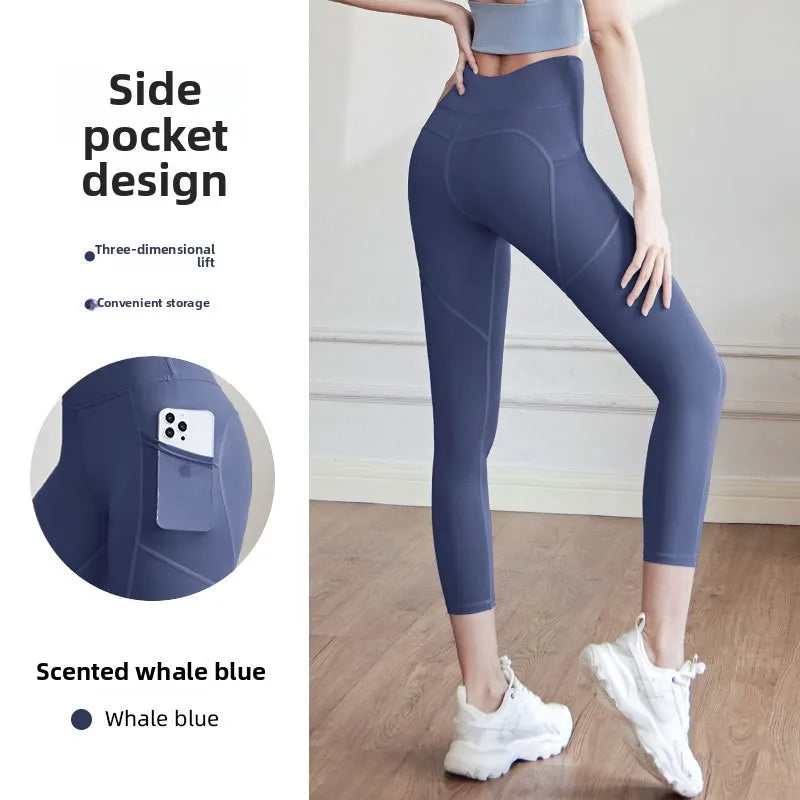 Yoga Pants Women High Waist Lift Hip Mesh Side Pocket Stretch Sports Leggings Running Yoga Clothing Fitness Pants