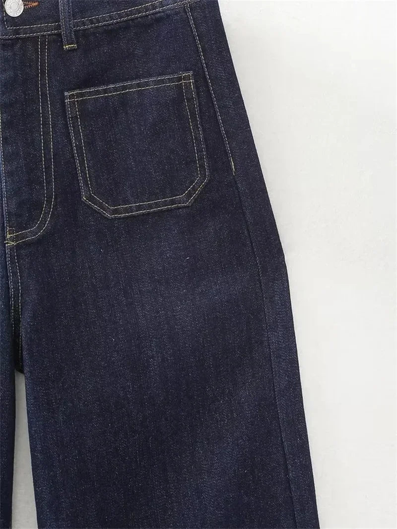 Casual Women's High Waist Straight-leg Jeans Pants Fashion All-match Full Length Denim Pants Elegant Pocket Zipper Jean Trousers