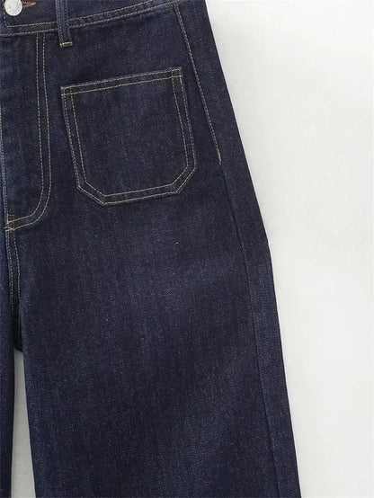 Casual Women's High Waist Straight-leg Jeans Pants Fashion All-match Full Length Denim Pants Elegant Pocket Zipper Jean Trousers
