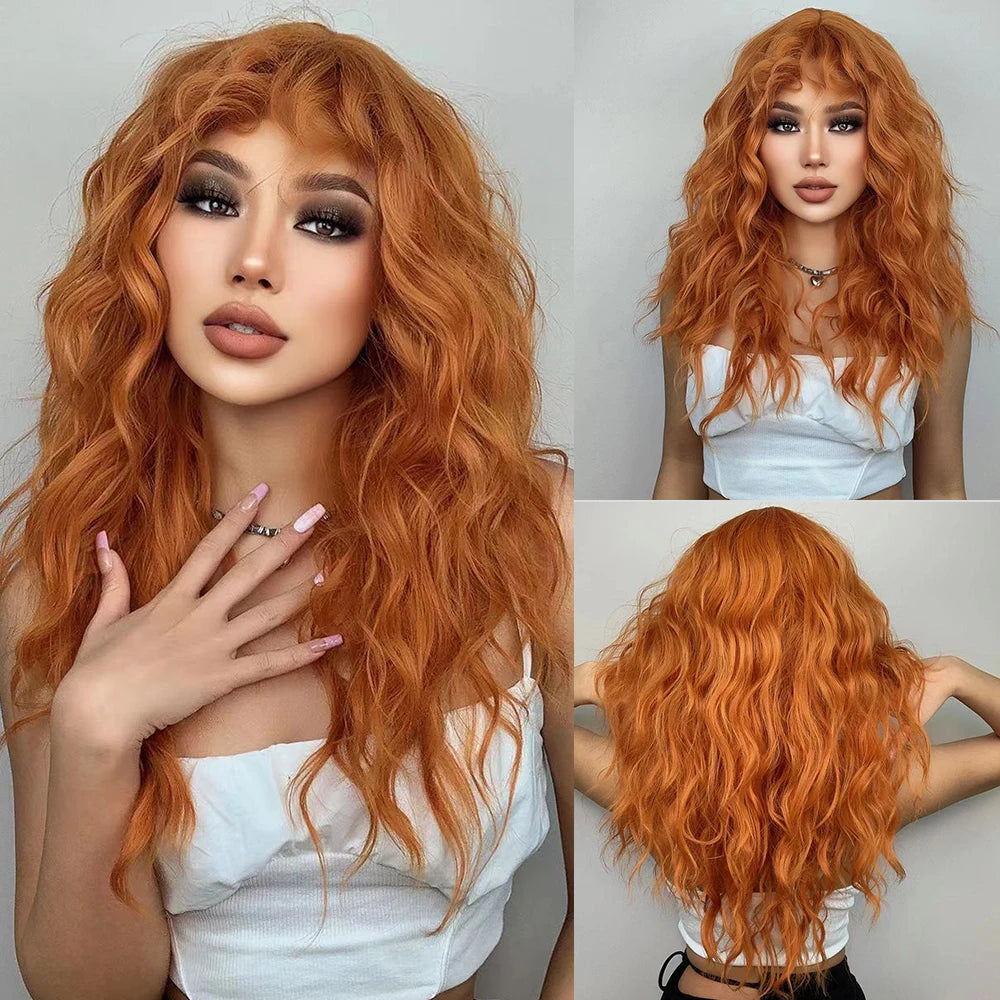 HENRY MARGU Burgundy Long Wavy Wigs Wine Red Wig with Bangs for Women Daily Synthetic Hair Cosplay Wig Heat Resistant Fiber