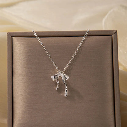 Exquisite Clavicle Chain Elegant Scrub Bow Pendant Necklace For Women Girls Temperament Collar Chain Korean Student
