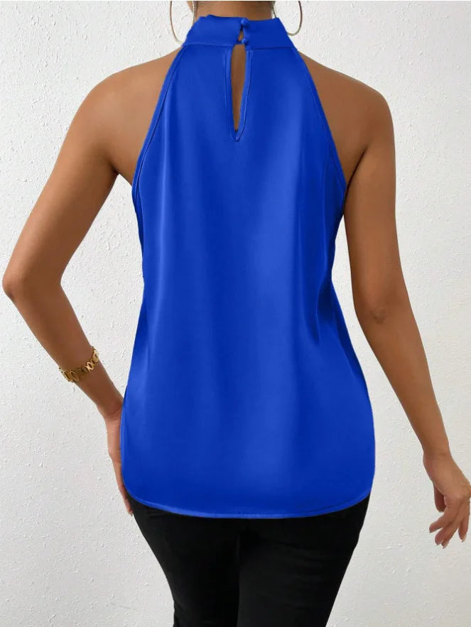 2025 Women's Tanks Top Camis Hanging Neck Strap Design Satin Gloss Loose Sleeveless Blouses Blusas Mujer Moda Black Sexy Shirt