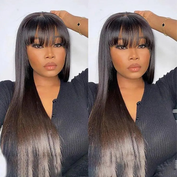 Wig With Bangs Bone Straight Human Hair Wigs For Women Brazilian Natural Cheap Full Machine Made Wigs 22 24 Inch Long Wig