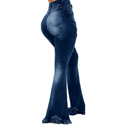 Jeans Women Long Pants Flare Pant Slim Fit Bodycon Y2k Streetwear Casual Elegant Splice Denim Trousers Solid Hole High Waist