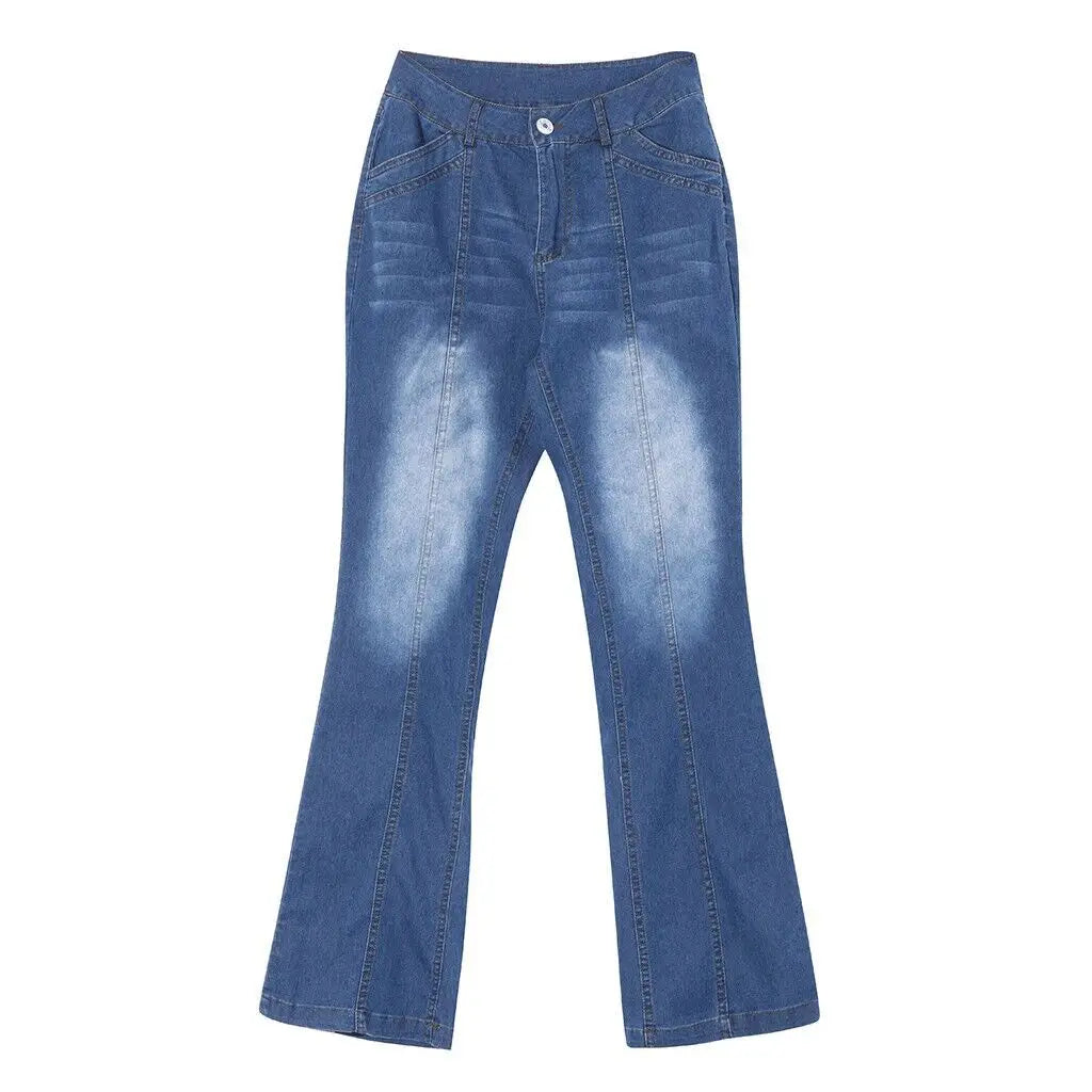 Women's Retro Washed Low Waisted Flared Jeans 2024 New Chic Casual Wide-leg Pants Female Sexy Denim Street Trousers Y2K Bottoms