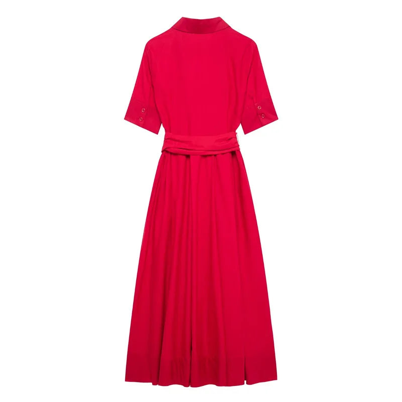 Women's Dresses New Spring 2025 Red Dress Elegant and Romantic Passionate and Unrestrained Belt Embellishment