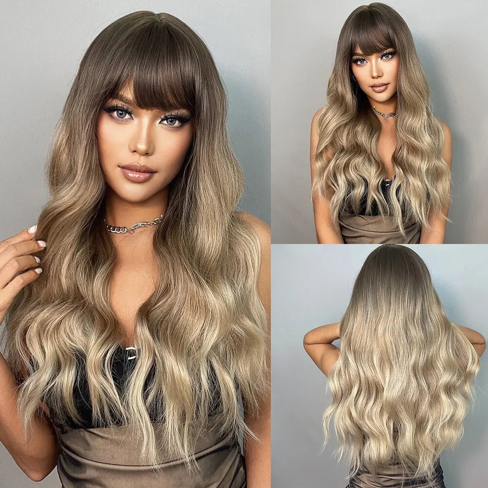 Ginger Curly Synthetic Wigs for Women Long Orange Wigs with Bangs Heat Resistant Hair Colored Party Cosplay Hair Wig
