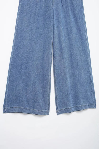 2024 Autumn Denim Pant For Women Loose High Waist Jeans Female Fashion Drawstring Elastic Waist Wide Leg Pants