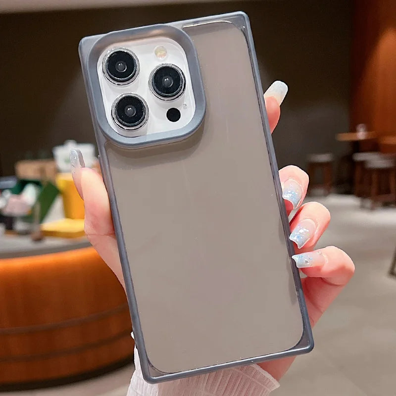 Rectangular Clear Case For iPhone 16 15 Pro Max 14 Plus 13 12 Pro Max 11 Shockproof Camera Lens Protection Soft TPU Phone Cover