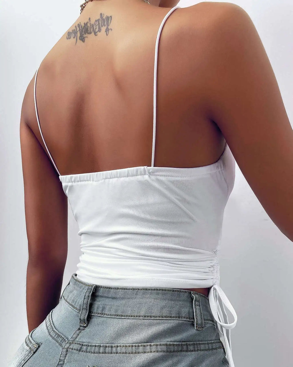 Women Tank Top V Neck Camisole Cami Drawstring Spaghetti Strap Top Loose Sleeveless Blouses Tank Shirt Summer Crop Top