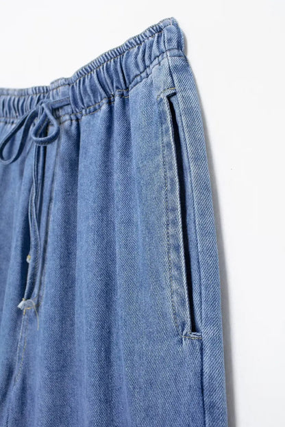2024 Autumn Denim Pant For Women Loose High Waist Jeans Female Fashion Drawstring Elastic Waist Wide Leg Pants