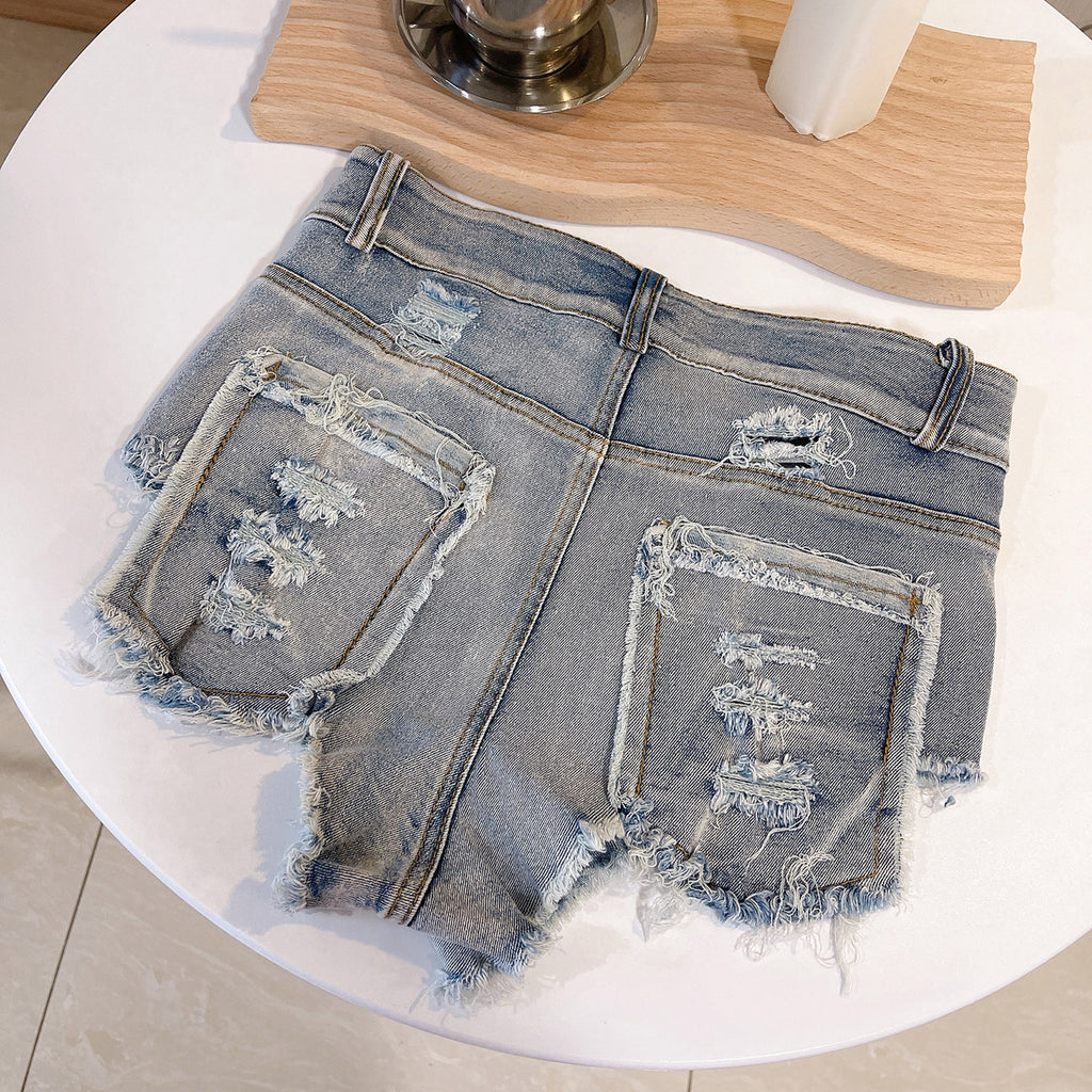 Short Jeans Women 2025 New Hole Raw Edge High Waist Tight Jeans Shorts Female Light Color Sexy Bodycon Ultra Shorts