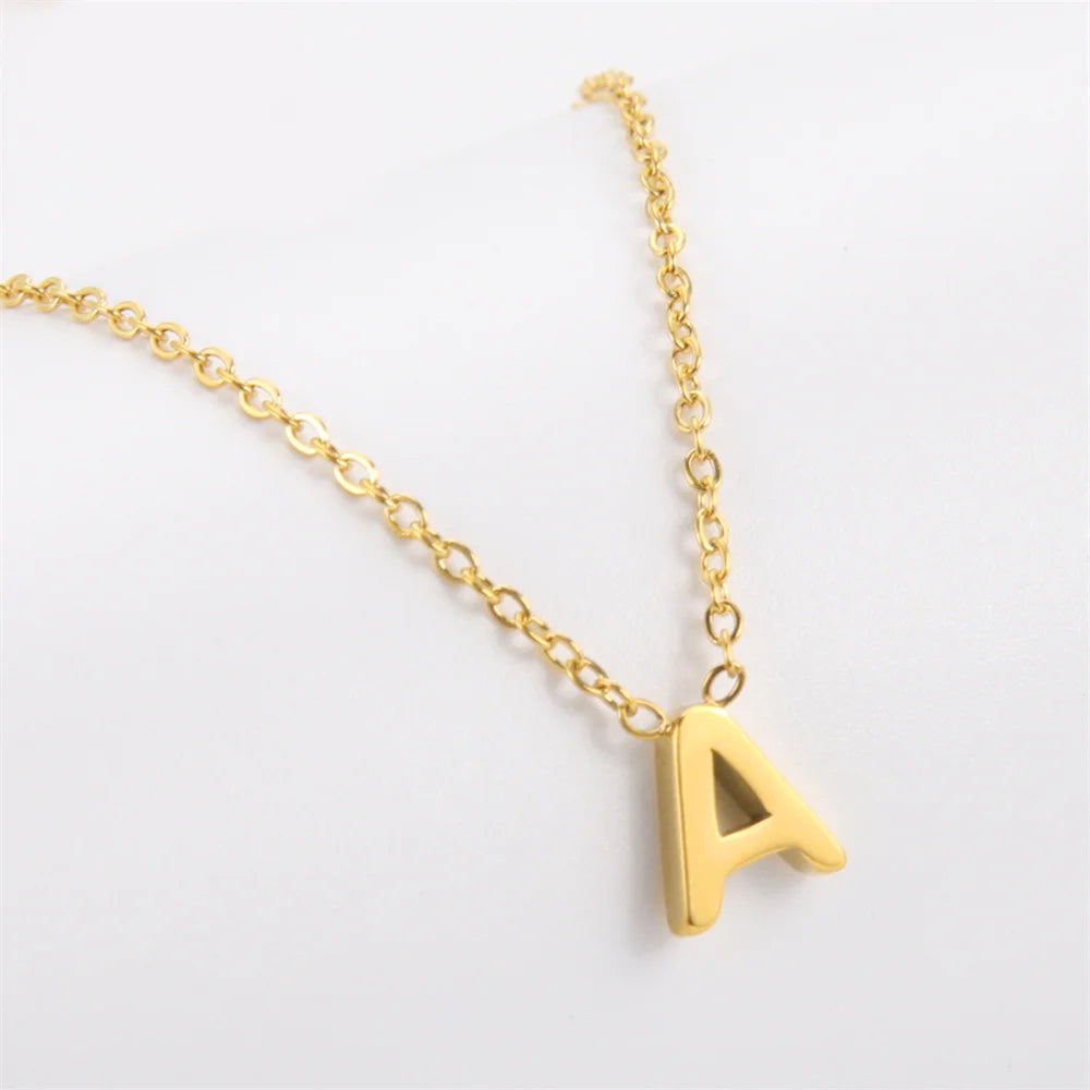 Initial A-Z Letter Necklaces for Women Elegant Chains Choker 26 Alphabet Pendant Necklace Stainless Steel Jewelry collier femme