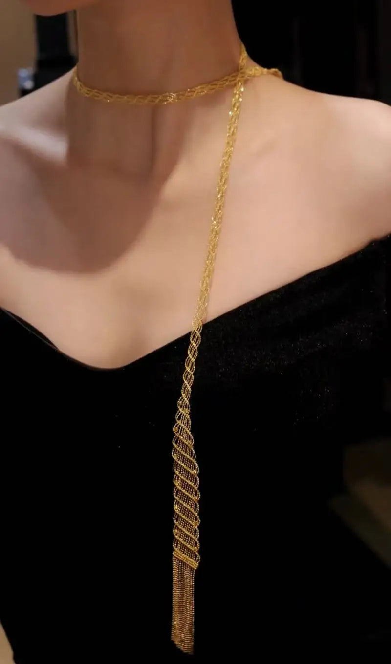 Unique Original Design Women's necklaces Sterling Silver Tiny Beads Ribbon Necklace wome 	 present new year's accessories