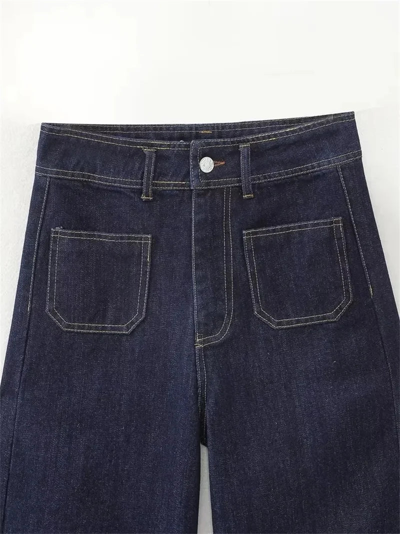 Casual Women's High Waist Straight-leg Jeans Pants Fashion All-match Full Length Denim Pants Pocket Zipper Jean Trousers