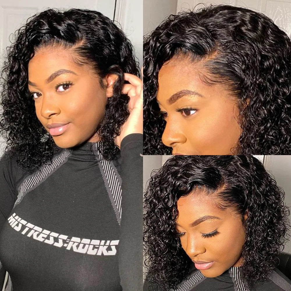 FUGANGXIU-Pixie Cut Wig  180% Density Lace Front Water Wave Wig 13X4 Full Lace Wig Bob Wig Human Hair Wigs For Women Pre Plucked