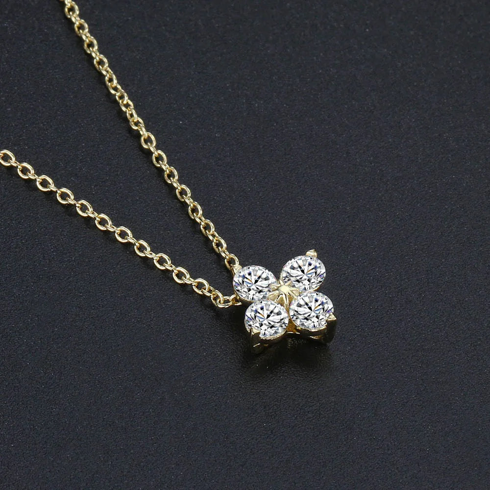 Women's Neck Chain Simple Daily Crystal Flower Pendant Necklaces Gold Color Chokers Birthday Gift For Girls Fashion Jewelry N087