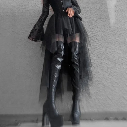 Casual Skirts Punk Sexy Net Yarn High-Waisted Irregular Skirt for Women Summer New European and American Gothic Style Versatile
